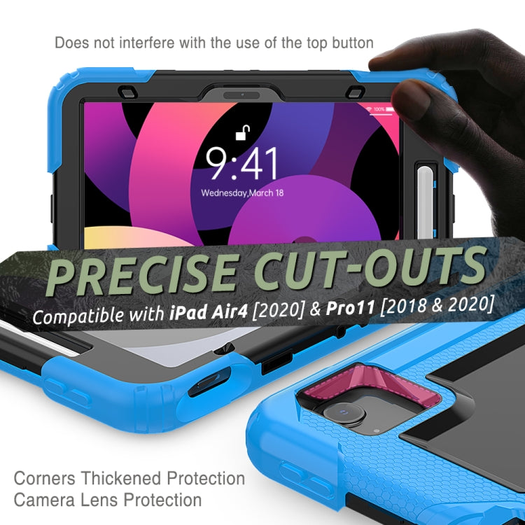 Shockproof Colorful Silicone + PC Protective Case with Holder & Shoulder Strap & Hand Strap & Pen Slot For iPad Air 2022 / 2020 10.9