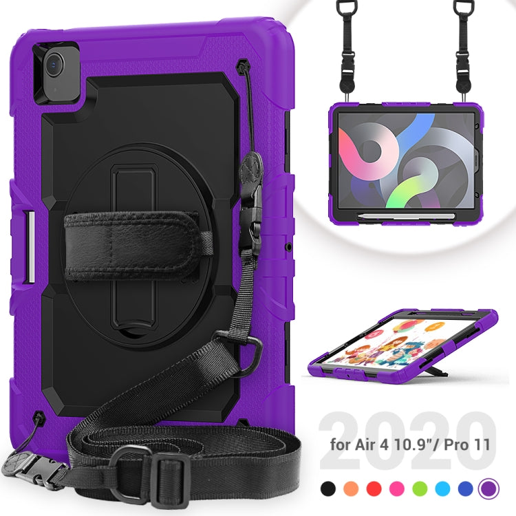 Shockproof Colorful Silicone + PC Protective Case with Holder & Shoulder Strap & Hand Strap & Pen Slot For iPad Air 2022 / 2020 10.9