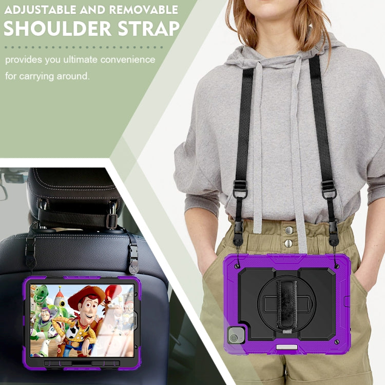 Shockproof Colorful Silicone + PC Protective Case with Holder & Shoulder Strap & Hand Strap & Pen Slot For iPad Air 2022 / 2020 10.9