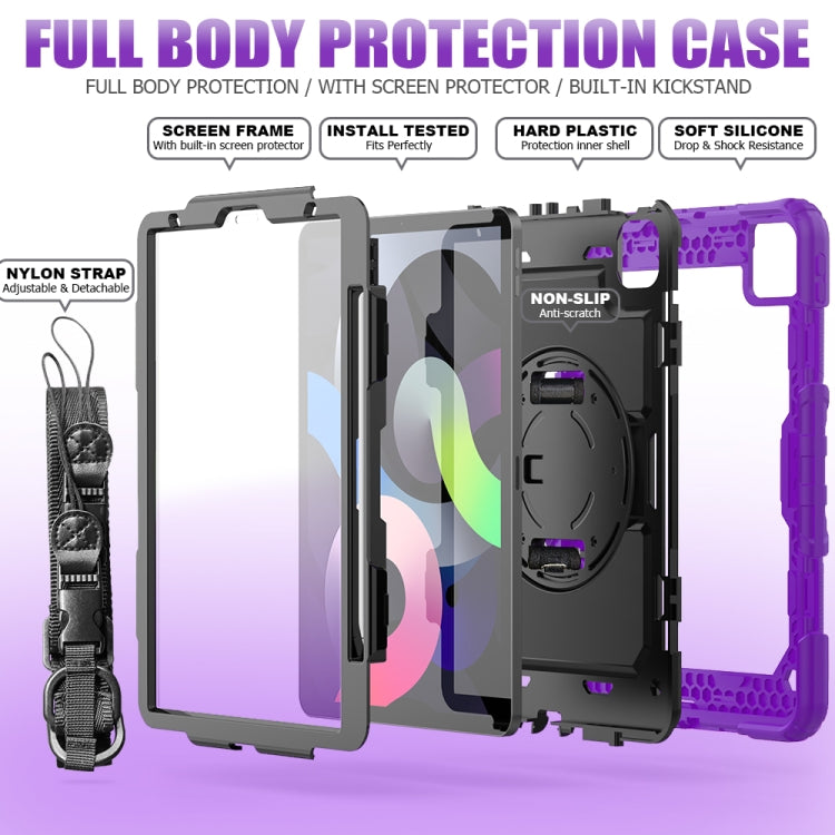 Shockproof Colorful Silicone + PC Protective Case with Holder & Shoulder Strap & Hand Strap & Pen Slot For iPad Air 2022 / 2020 10.9