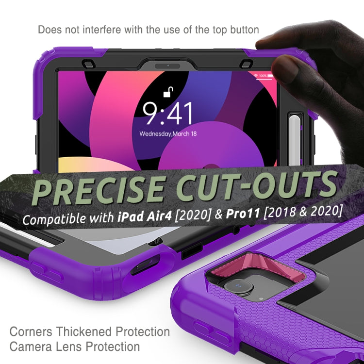 Shockproof Colorful Silicone + PC Protective Case with Holder & Shoulder Strap & Hand Strap & Pen Slot For iPad Air 2022 / 2020 10.9