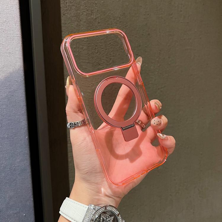 For iPhone 17 Pro Transparent Colorful Metal Ring Holder MagSafe Phone Case