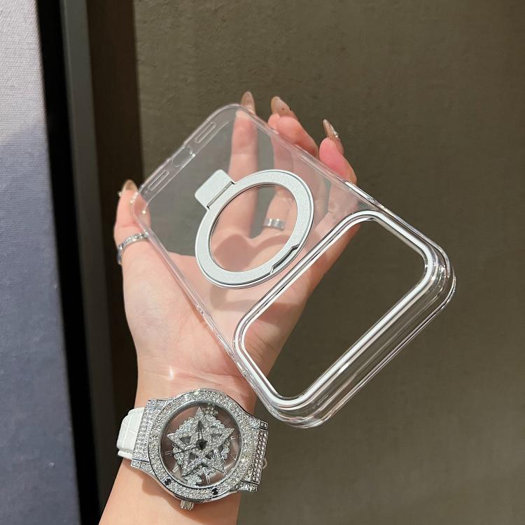 For iPhone 17 Pro Transparent Colorful Metal Ring Holder MagSafe Phone Case