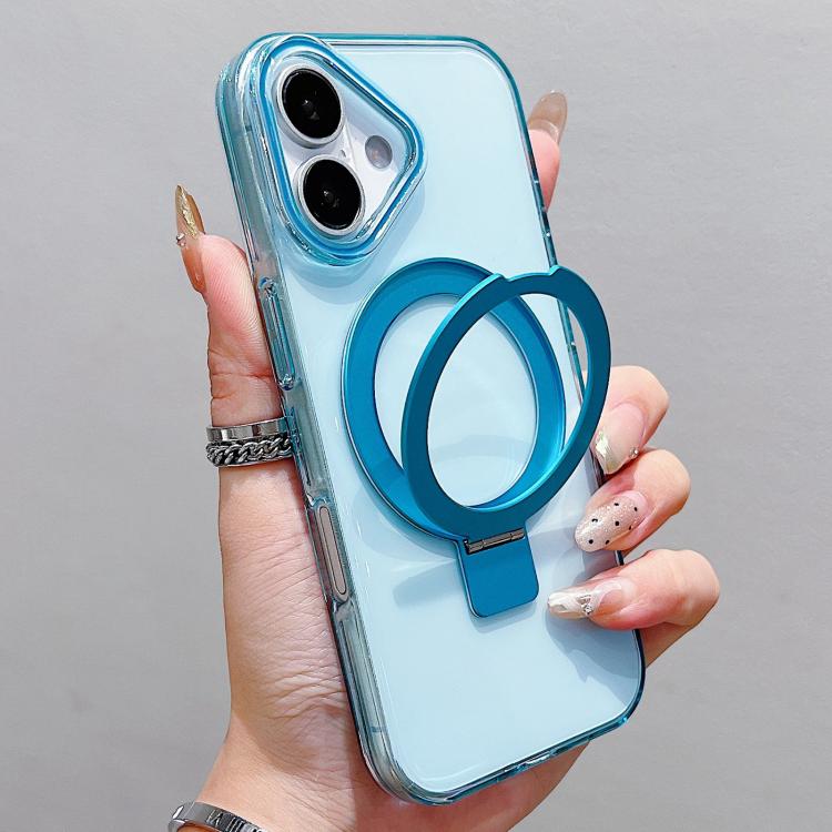 For iPhone 17 Transparent Colorful Metal Ring Holder MagSafe Phone Case