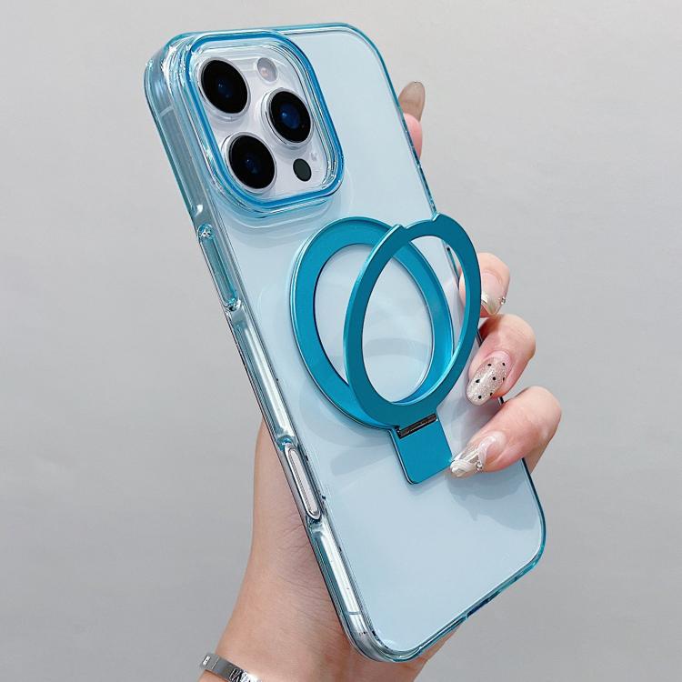 For iPhone 16 Pro Max Transparent Colorful Metal Ring Holder MagSafe Phone Case
