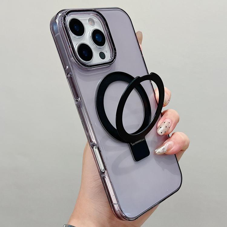 For iPhone 16 Pro Transparent Colorful Metal Ring Holder MagSafe Phone Case
