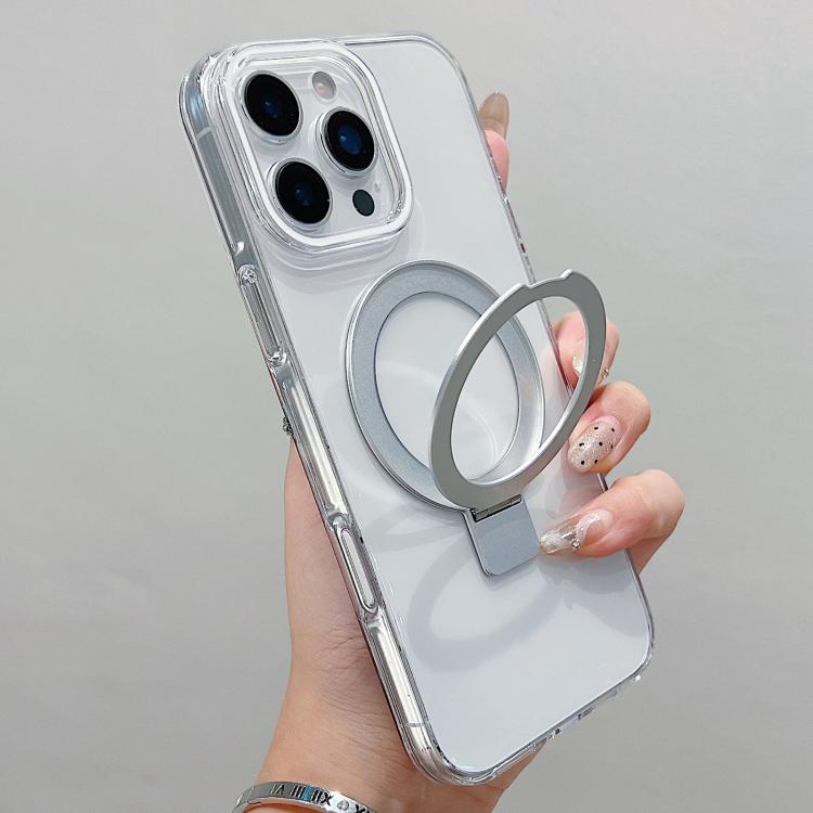 For iPhone 16 Pro Transparent Colorful Metal Ring Holder MagSafe Phone Case