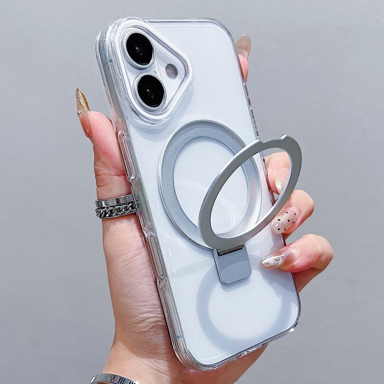 For iPhone 16 Plus Transparent Colorful Metal Ring Holder MagSafe Phone Case