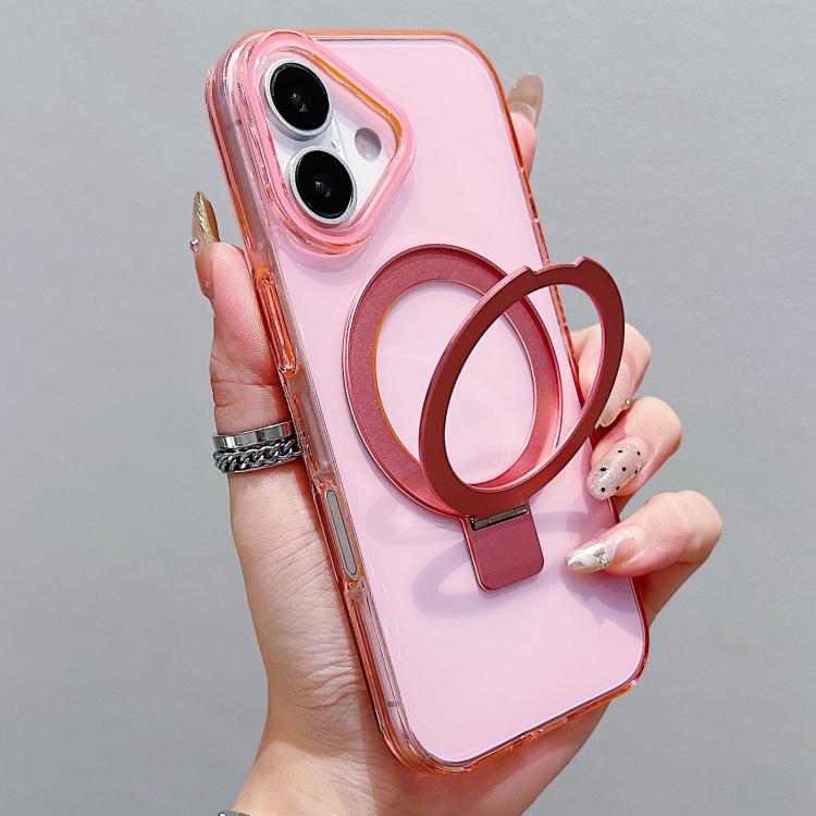 For iPhone 16 Transparent Colorful Metal Ring Holder MagSafe Phone Case