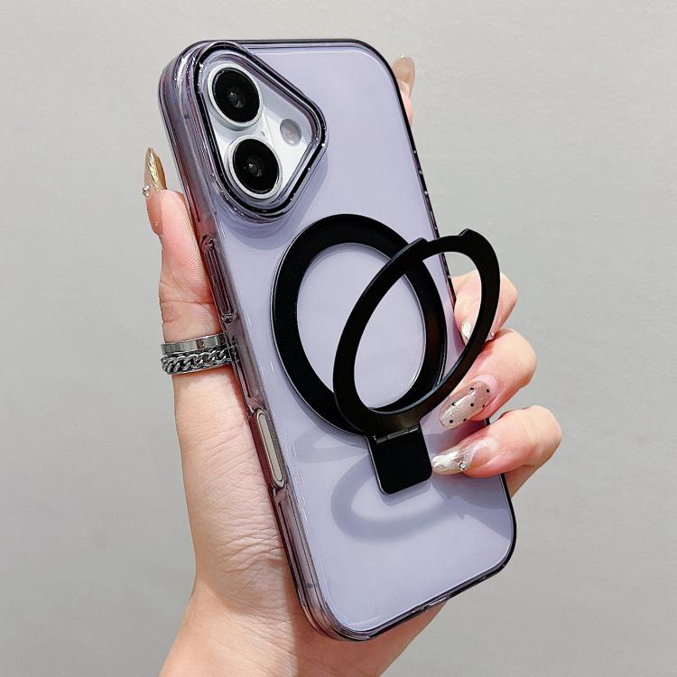 For iPhone 16 Transparent Colorful Metal Ring Holder MagSafe Phone Case