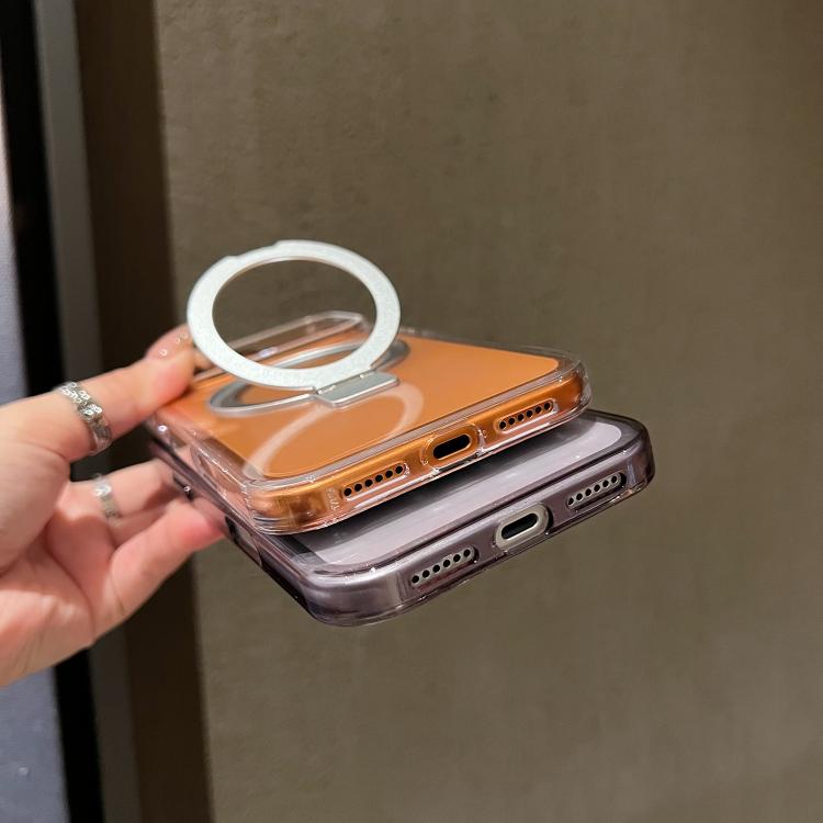 For iPhone 16 Plus Transparent Colorful Metal Ring Holder MagSafe Phone Case