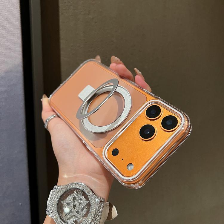 For iPhone 16 Transparent Colorful Metal Ring Holder MagSafe Phone Case