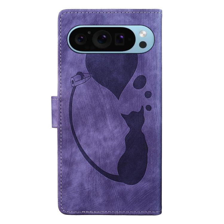 For Google Pixel 9 / 10 Pro Pen Heart Cat Embossed Leather Phone Case