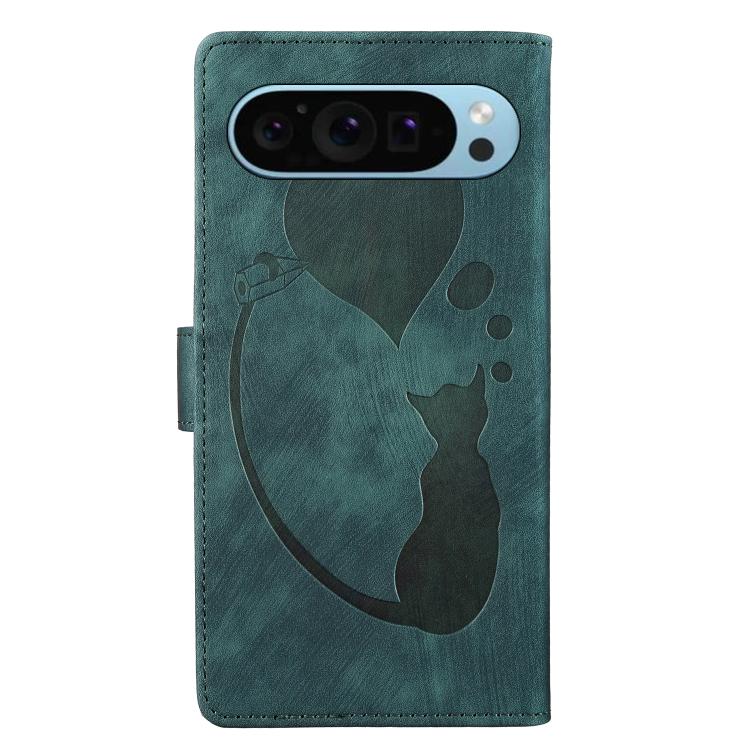For Google Pixel 9 / 10 Pro Pen Heart Cat Embossed Leather Phone Case
