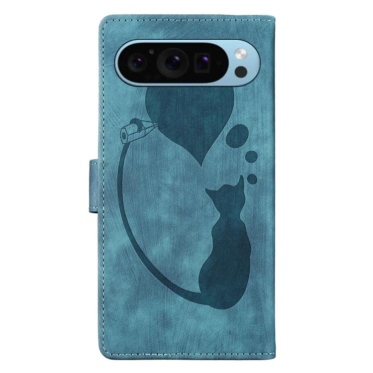 For Google Pixel 9 / 10 Pro Pen Heart Cat Embossed Leather Phone Case