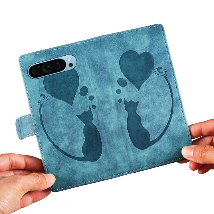 For Google Pixel 9 / 10 Pro Pen Heart Cat Embossed Leather Phone Case