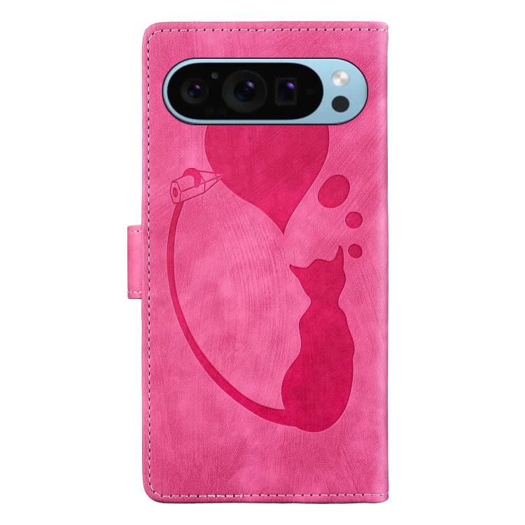 For Google Pixel 9 / 10 Pro Pen Heart Cat Embossed Leather Phone Case