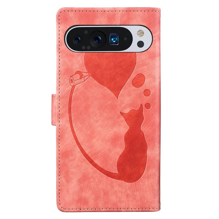 For Google Pixel 9 Pro XL / 10 Pro XL Pen Heart Cat Embossed Leather Phone Case