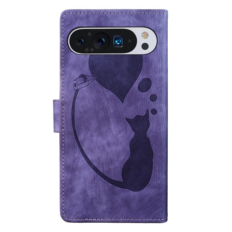 For Google Pixel 9 Pro XL / 10 Pro XL Pen Heart Cat Embossed Leather Phone Case