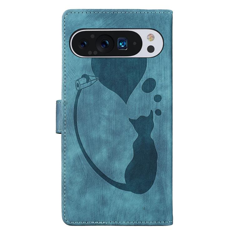 For Google Pixel 9 Pro XL / 10 Pro XL Pen Heart Cat Embossed Leather Phone Case