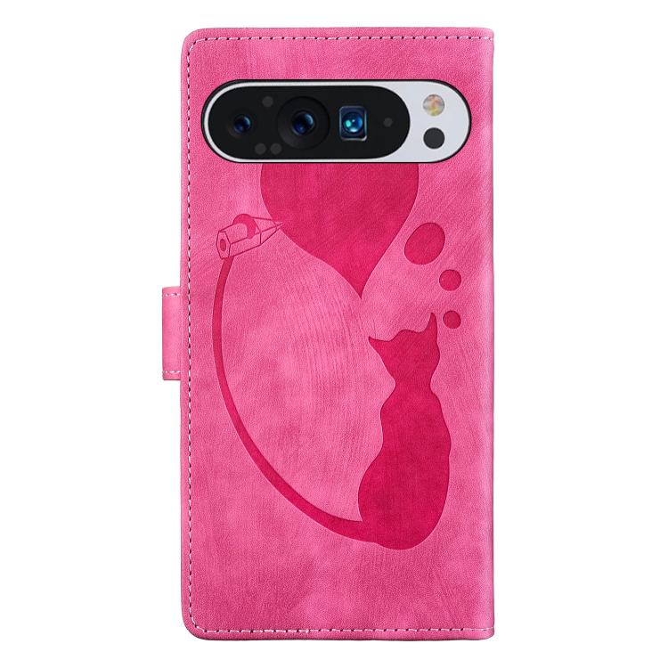 For Google Pixel 9 Pro XL / 10 Pro XL Pen Heart Cat Embossed Leather Phone Case