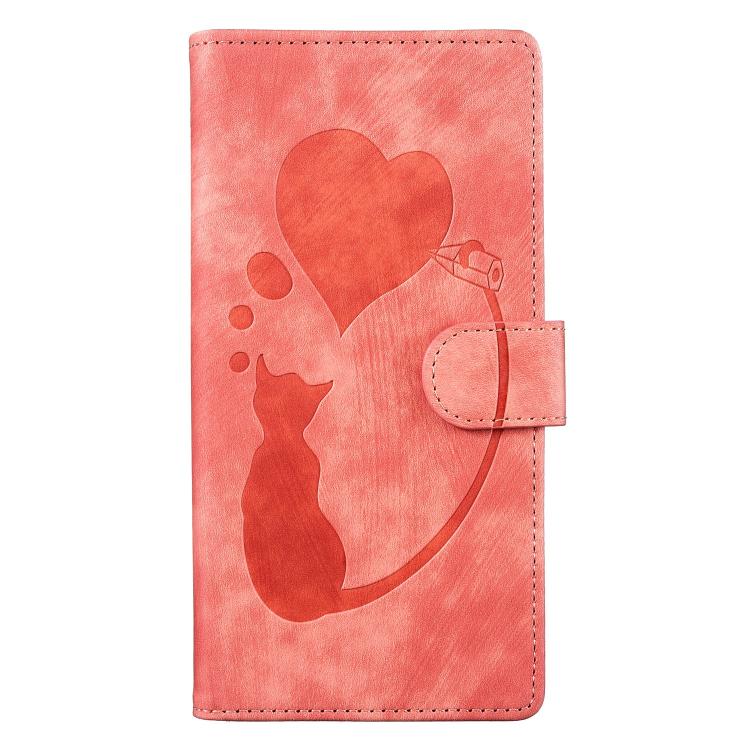 For Google Pixel 10a Pen Heart Cat Embossed Leather Phone Case