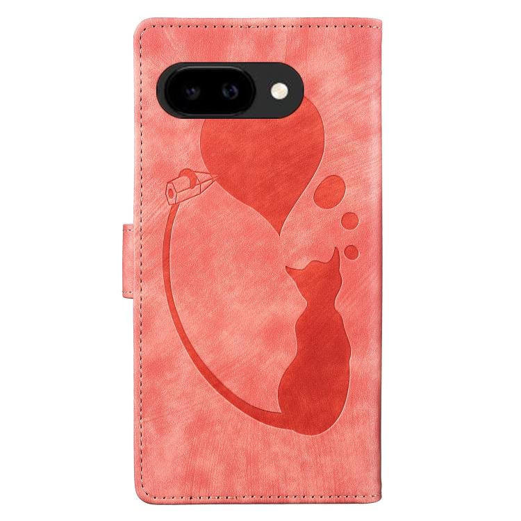 For Google Pixel 10a Pen Heart Cat Embossed Leather Phone Case