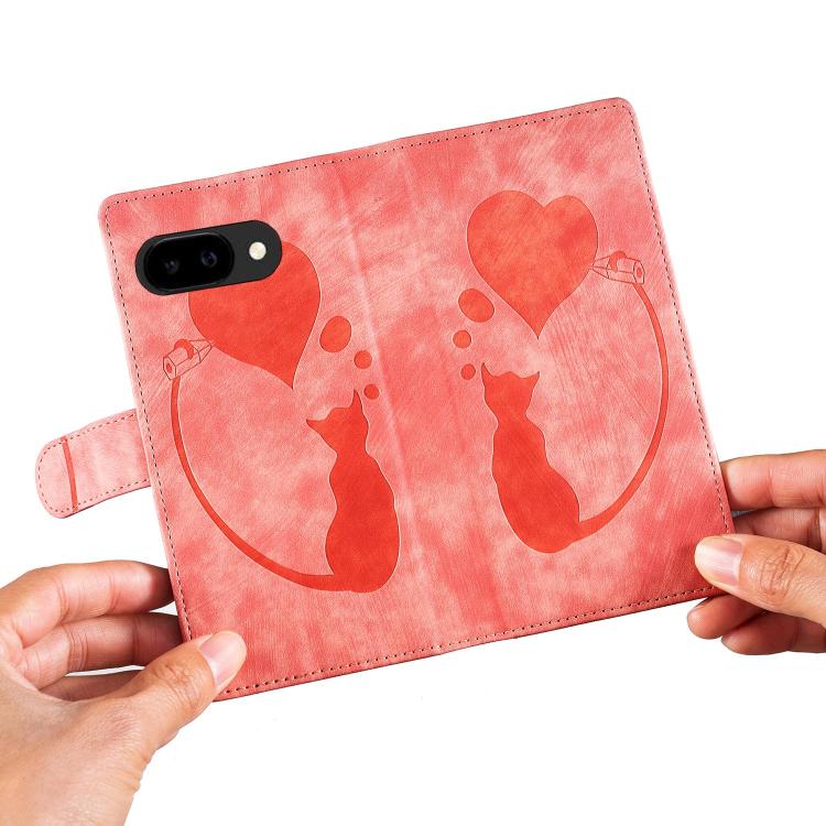 For Google Pixel 10a Pen Heart Cat Embossed Leather Phone Case