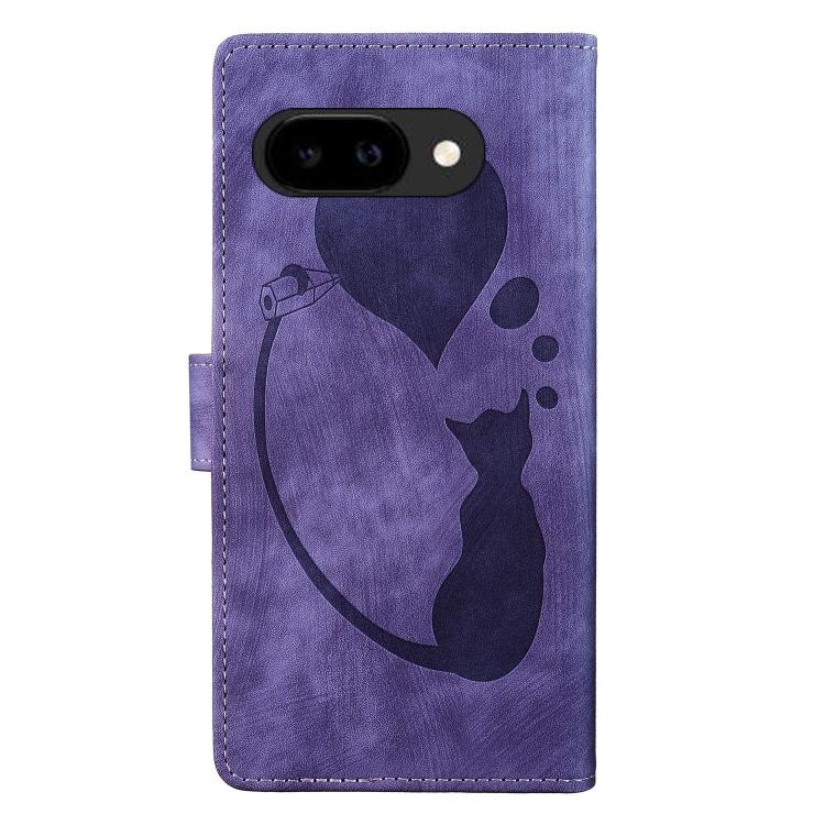 For Google Pixel 10a Pen Heart Cat Embossed Leather Phone Case