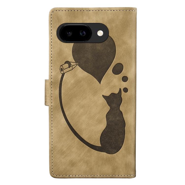 For Google Pixel 10a Pen Heart Cat Embossed Leather Phone Case