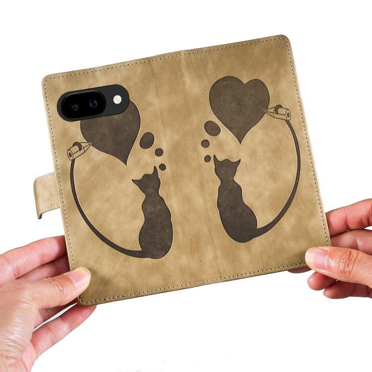 For Google Pixel 10a Pen Heart Cat Embossed Leather Phone Case