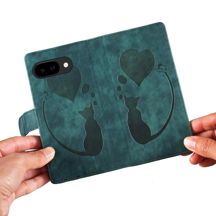 For Google Pixel 10a Pen Heart Cat Embossed Leather Phone Case