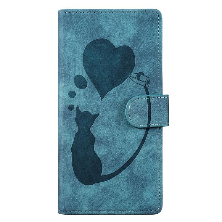 For Google Pixel 10a Pen Heart Cat Embossed Leather Phone Case