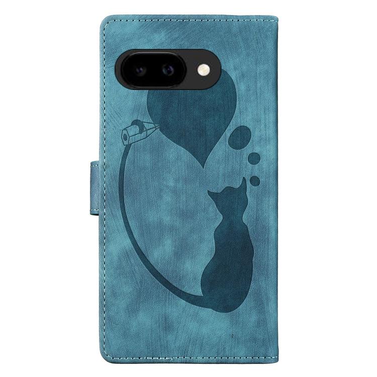 For Google Pixel 10a Pen Heart Cat Embossed Leather Phone Case