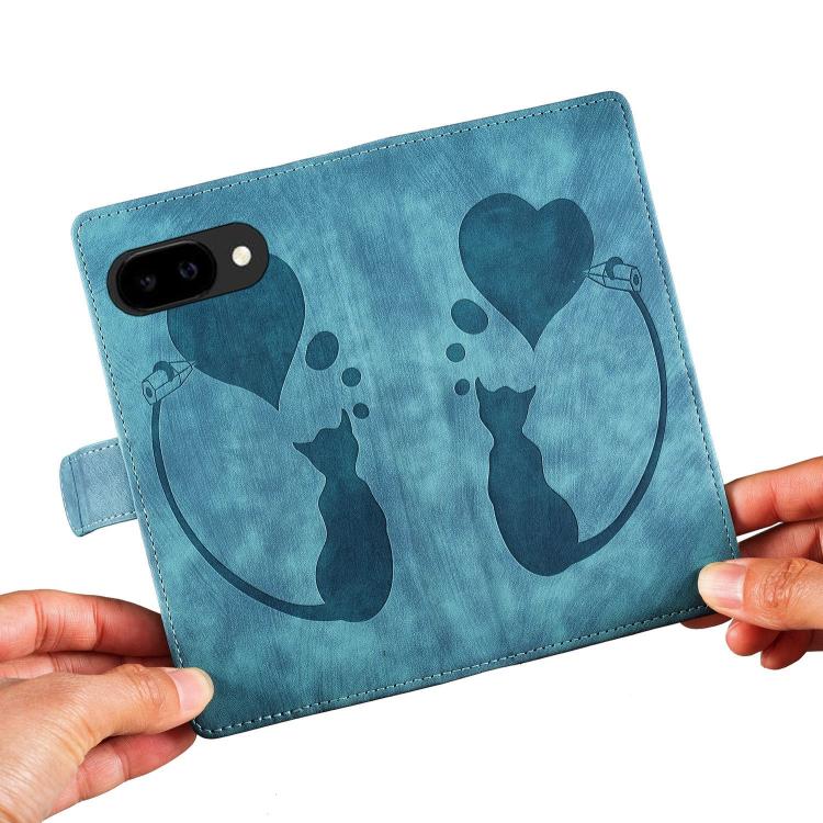 For Google Pixel 10a Pen Heart Cat Embossed Leather Phone Case