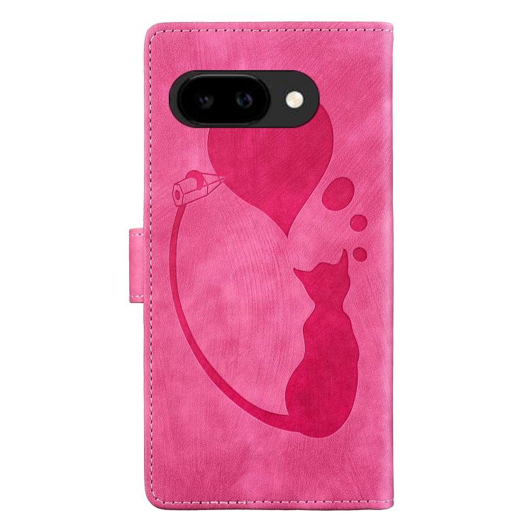 For Google Pixel 10a Pen Heart Cat Embossed Leather Phone Case