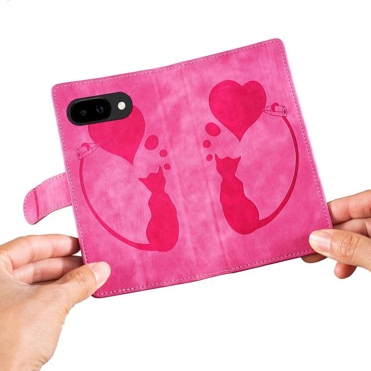 For Google Pixel 10a Pen Heart Cat Embossed Leather Phone Case