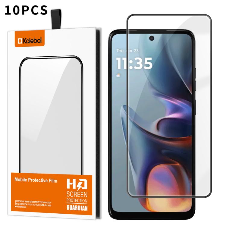 For Motorola Moto E15 10pcs Kalebol High-Aluminum Screen-Printed Full-Coverage Anti-Fingerprint Black-Bordered HD Tempered Glass Film