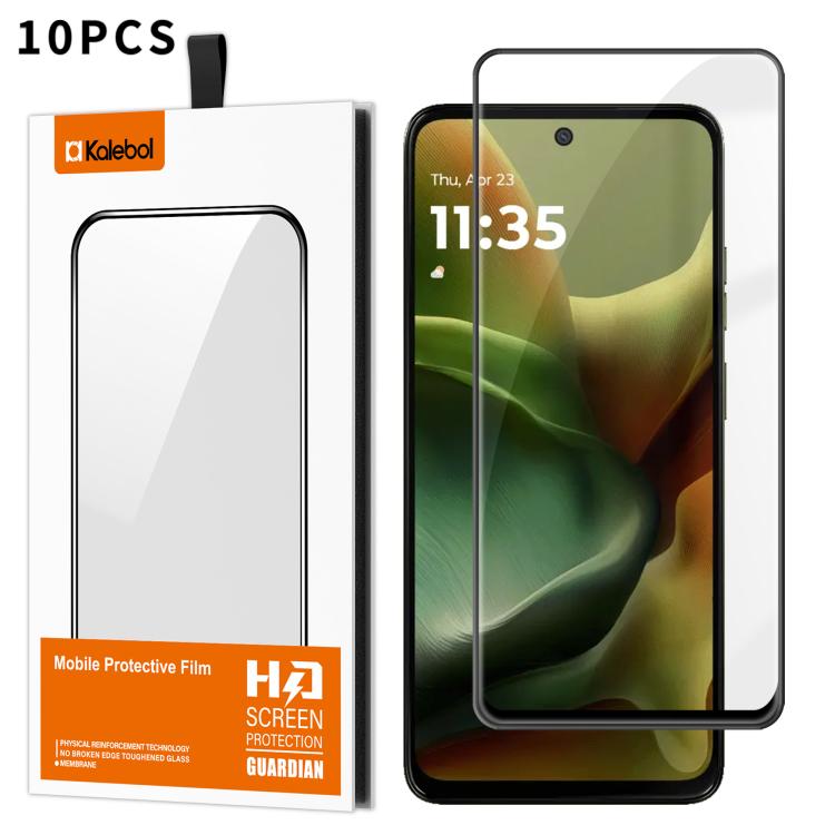 For Motorola Moto G15 10pcs Kalebol High-Aluminum Screen-Printed Full-Coverage Anti-Fingerprint Black-Bordered HD Tempered Glass Film