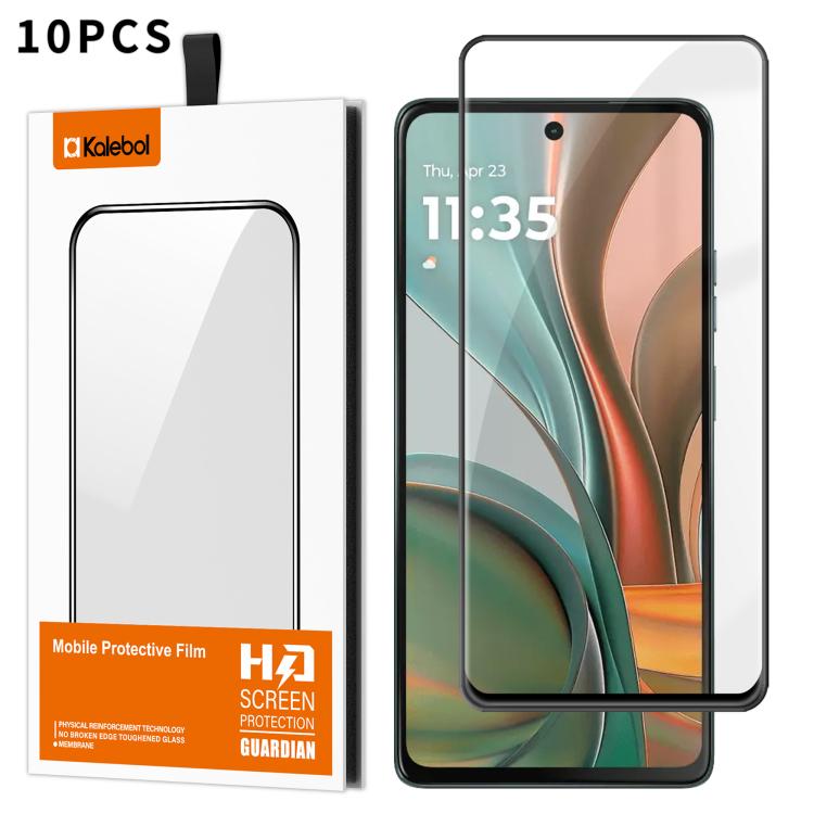 For Motorola Moto G75 5G 10pcs Kalebol High-Aluminum Screen-Printed Full-Coverage Anti-Fingerprint Black-Bordered HD Tempered Glass Film