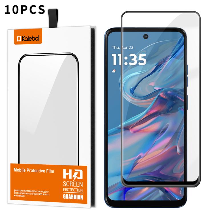 For Motorola Moto G45 5G 10pcs Kalebol High-Aluminum Screen-Printed Full-Coverage Anti-Fingerprint Black-Bordered HD Tempered Glass Film