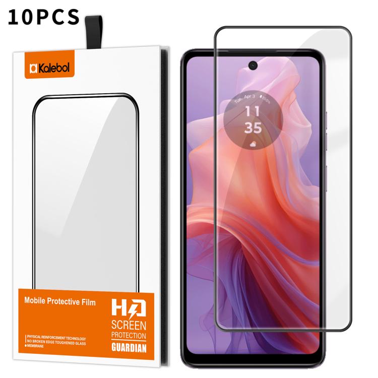For Motorola Moto E14 10pcs Kalebol High-Aluminum Screen-Printed Full-Coverage Anti-Fingerprint Black-Bordered HD Tempered Glass Film