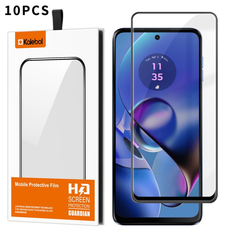 For Motorola Moto G64 5G 10pcs Kalebol High-Aluminum Screen-Printed Full-Coverage Anti-Fingerprint Black-Bordered HD Tempered Glass Film