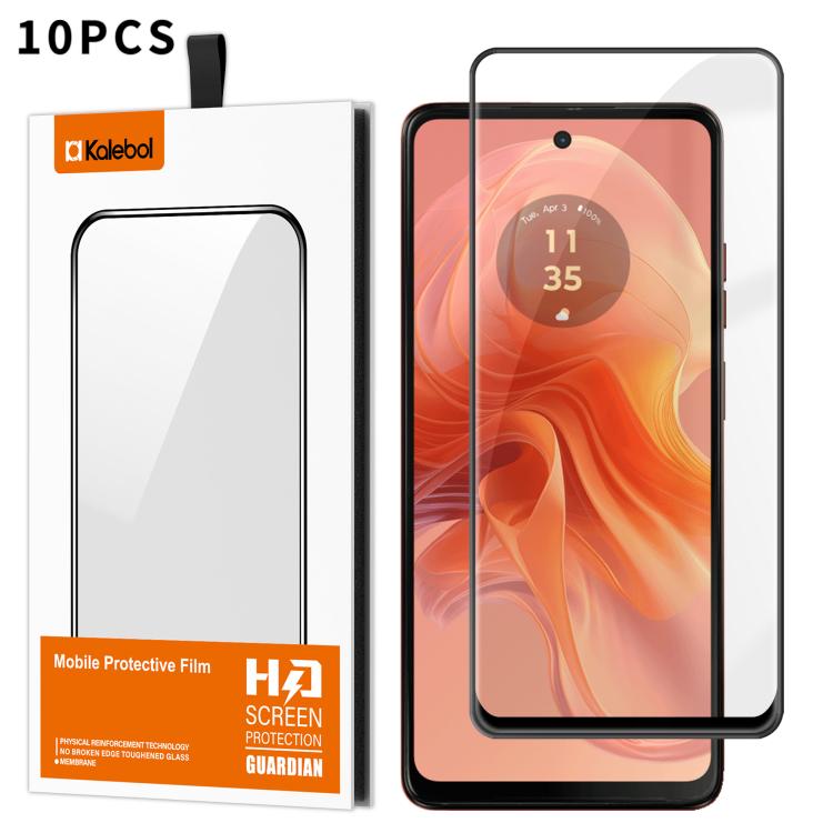 For Motorola Moto G04 10pcs Kalebol High-Aluminum Screen-Printed Full-Coverage Anti-Fingerprint Black-Bordered HD Tempered Glass Film