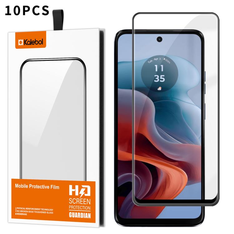For Motorola Moto G34 10pcs Kalebol High-Aluminum Screen-Printed Full-Coverage Anti-Fingerprint Black-Bordered HD Tempered Glass Film