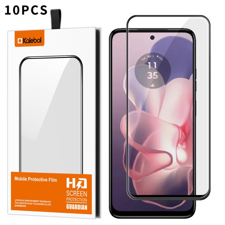 For Motorola Moto G Power 2024 5G 10pcs Kalebol High-Aluminum Screen-Printed Full-Coverage Anti-Fingerprint Black-Bordered HD Tempered Glass Film