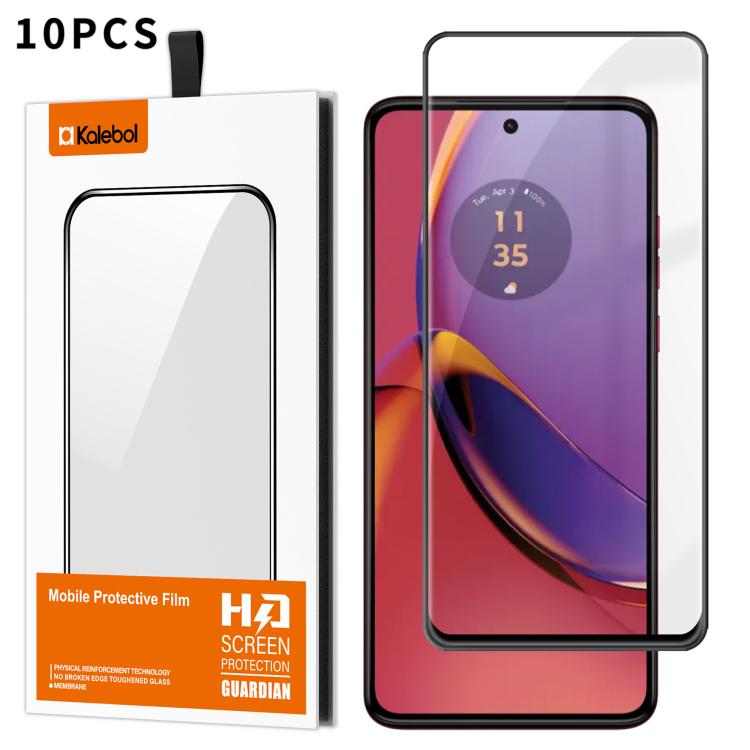 For Motorola Moto G84 10pcs Kalebol High-Aluminum Screen-Printed Full-Coverage Anti-Fingerprint Black-Bordered HD Tempered Glass Film