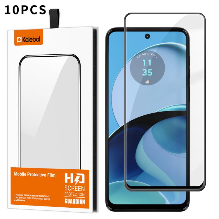 For Motorola Moto G14 10pcs Kalebol High-Aluminum Screen-Printed Full-Coverage Anti-Fingerprint Black-Bordered HD Tempered Glass Film