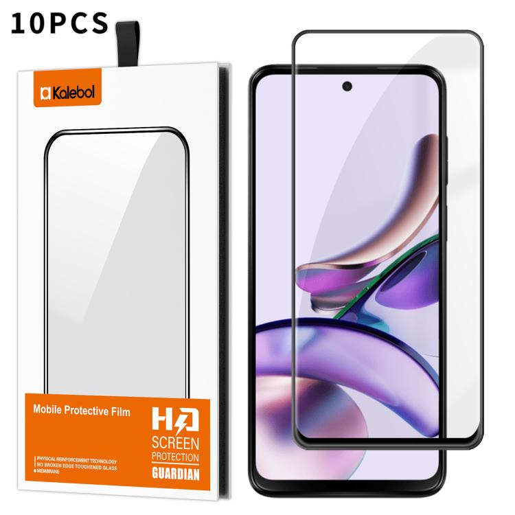 For Motorola Moto G13 10pcs Kalebol High-Aluminum Screen-Printed Full-Coverage Anti-Fingerprint Black-Bordered HD Tempered Glass Film