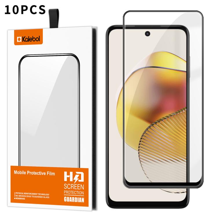 For Motorola Moto G73 10pcs Kalebol High-Aluminum Screen-Printed Full-Coverage Anti-Fingerprint Black-Bordered HD Tempered Glass Film